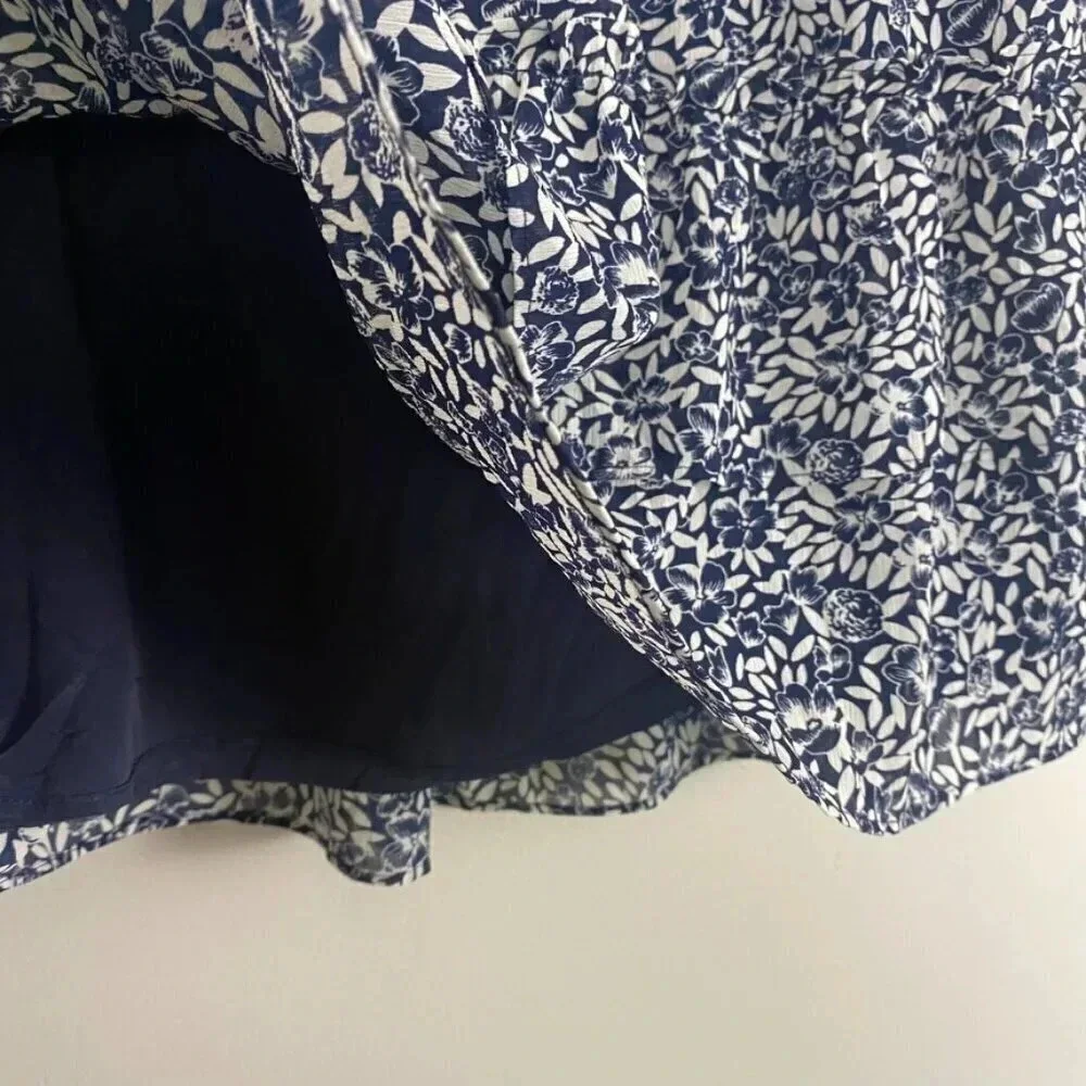 J. Crew Navy and White Floral Ruffle Mini Skirt